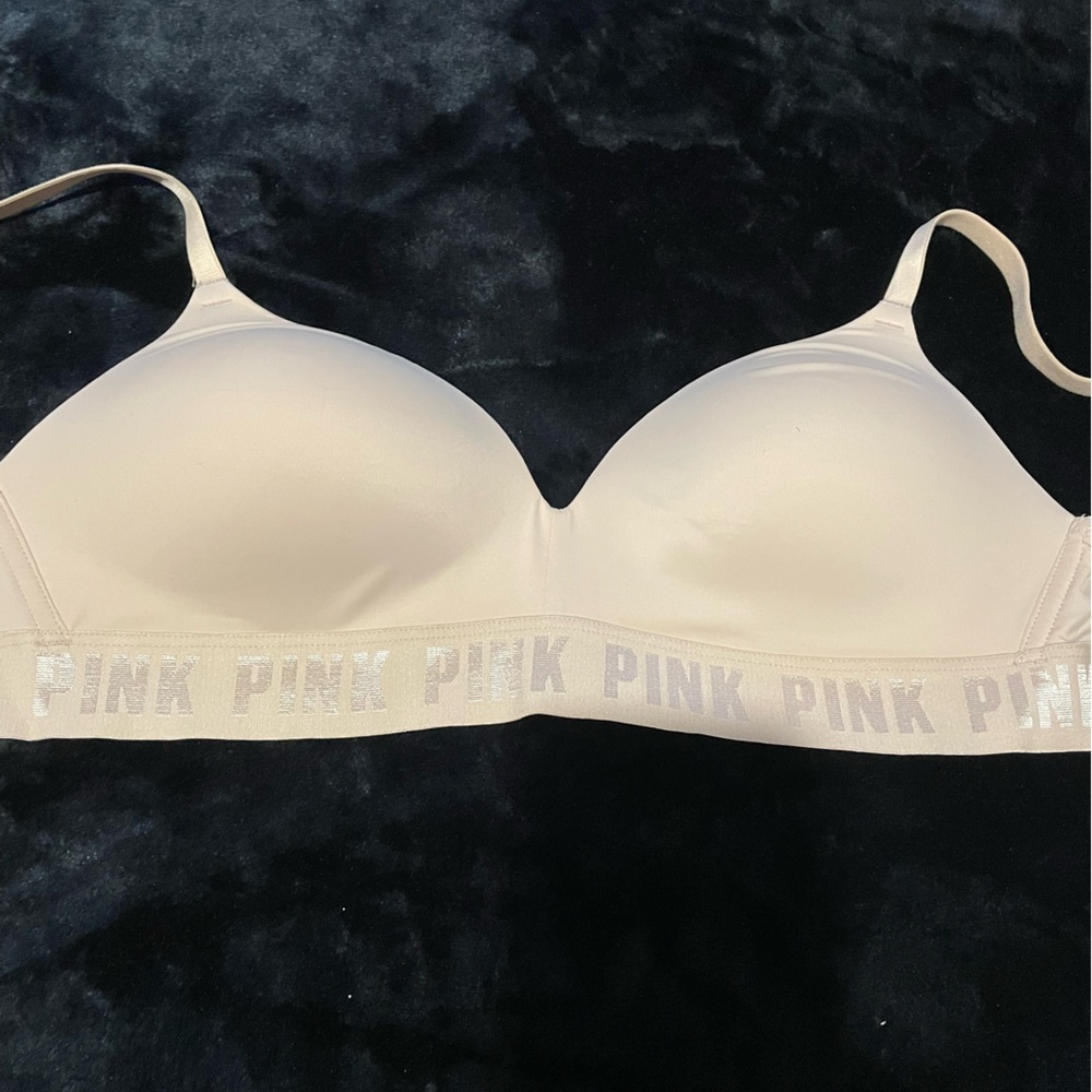 Cream Bra with Pink Logo Band